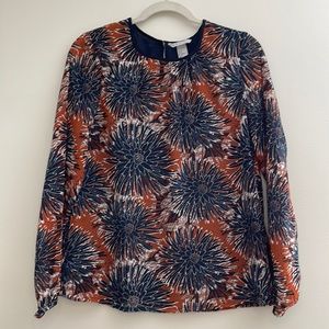 H&M navy brown long sleeves floral blouse